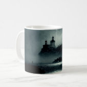 Fantasy Island Lighthouse Misty Foggy Dark Night Kaffeetasse (Vorderseite Links)