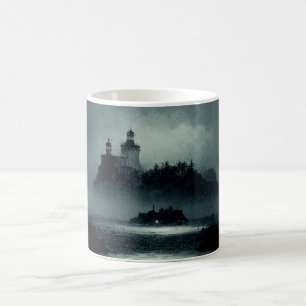 Fantasy Island Lighthouse Misty Foggy Dark Night Kaffeetasse