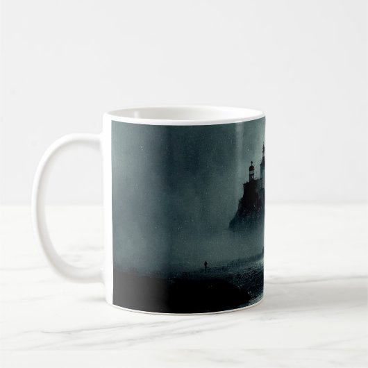 Fantasy Island Lighthouse Misty Foggy Dark Night Kaffeetasse (Links)
