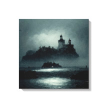 Fantasy Island Lighthouse Misty Foggy Dark Night