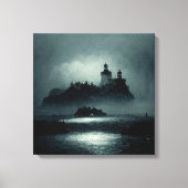 Fantasy Island Lighthouse Misty Foggy Dark Night Leinwanddruck (Vorderseite)