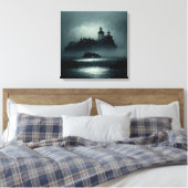 Fantasy Island Lighthouse Misty Foggy Dark Night Leinwanddruck (Insitu (Schlafzimmer))