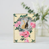 Fantasy Jackrabbit Hares Rose Romantische Collage Postkarte (Stehend Vorderseite)