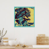 Fantasy Kaiju Anime - Holzschnitt 1 Poster (Küche)