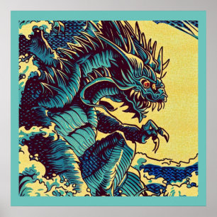 Fantasy Kaiju Anime - Holzschnitt 1 Poster