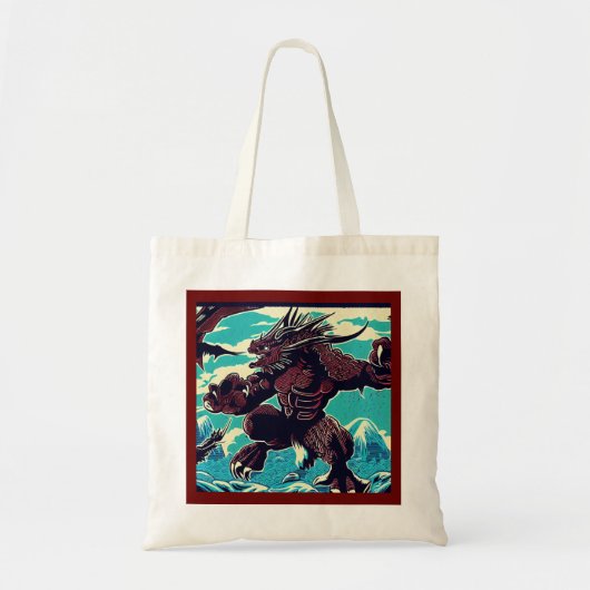 Fantasy Kaiju Anime - Holzschnitt 3 Tragetasche (Vorne)