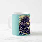 Fantasy Kaiju Anime - Holzschnitt 4 Kaffeetasse (Vorderseite Links)