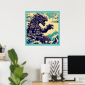 Fantasy Kaiju Anime - Holzschnitt 4 Poster (Heimbüro)