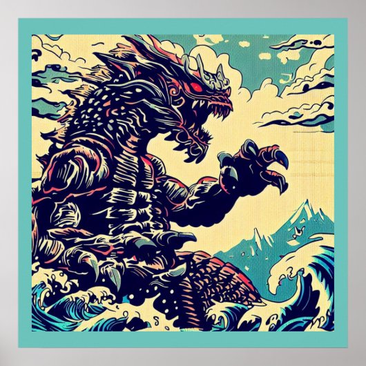 Fantasy Kaiju Anime - Holzschnitt 4 Poster (Vorne)
