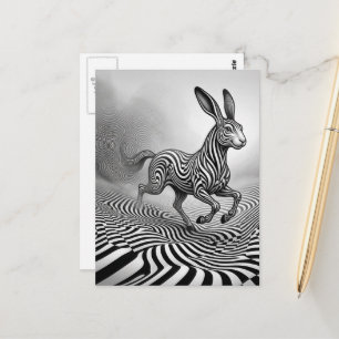 Fantasy-Kaninchen-Pferd-Tier Schwarz-Weiß-Op-Art Postkarte