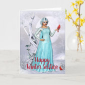 Fantasy Kardinal Woman Winter Solstice Card Karte (Gelbe Blume)