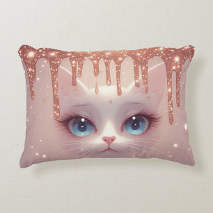 Fantasy-Katze mit tropfendem Roségold Dekokissen