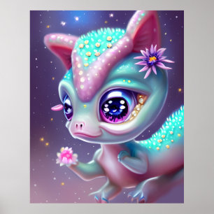 Fantasy Kawaii niedlich und bezaubernd Baby Dinosa Poster