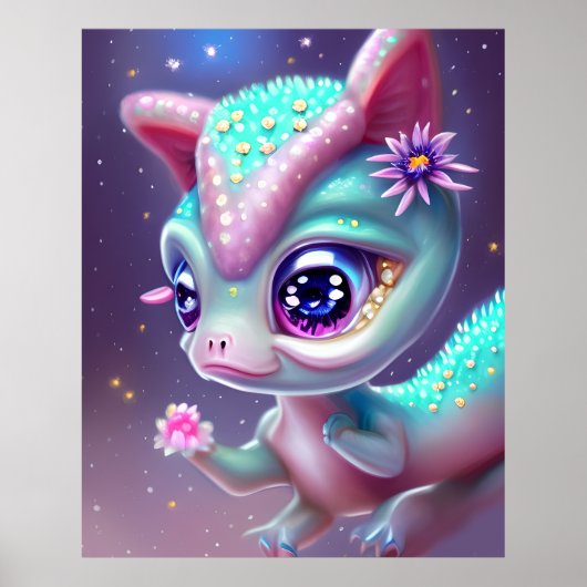 Fantasy Kawaii niedlich und bezaubernd Baby Dinosa Poster (Vorne)