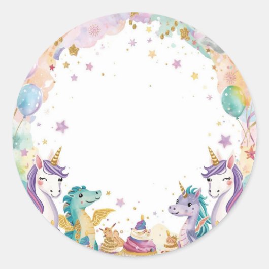 Fantasy Kids Birthday Stickers Watercolor Unicorns (Vorderseite)