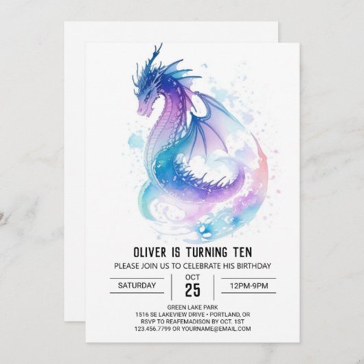 Fantasy Kids' Mythischer Drache Geburtstag Einladung (Vorne/Hinten)