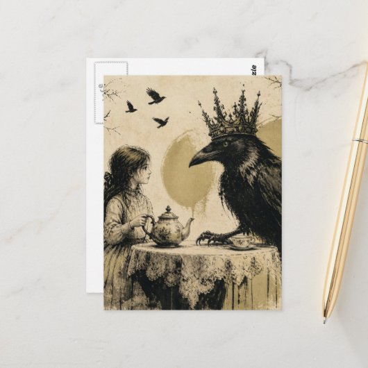 Fantasy-Kind hat eine königliche Raben-Teeparty Un Postkarte (Vorderseite/Rückseite Beispiel)