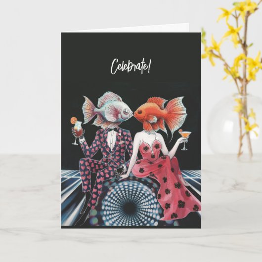 Fantasy Kissing Fish Celebrate Happy Birthday Karte (Gelbe Blume)