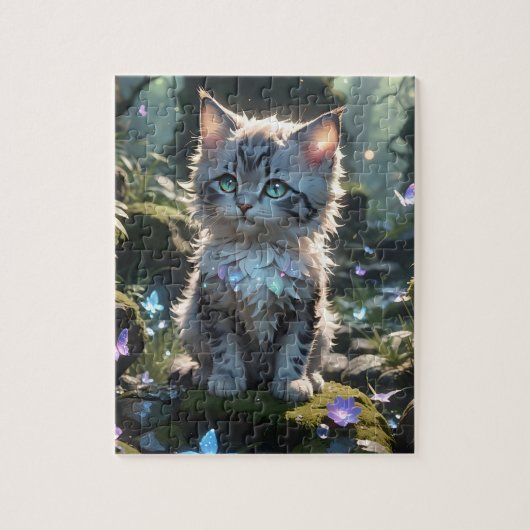 Fantasy Kitty mit Schmetterlingen Jigsaw Puzzle (Vertikal)