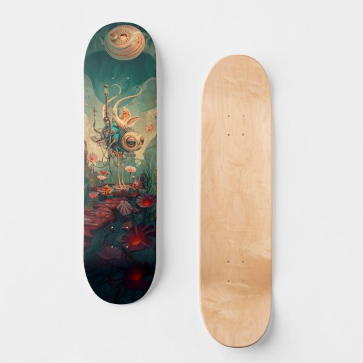 Fantasy kosmic Roboter Art Skateboard (Vorderseite)