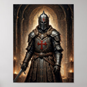 Fantasy-Kreuzzugskrieger in geheimer Krypta Poster