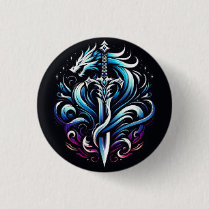 Fantasy Krieger Mystischer Drache Schwert Flamme Button
