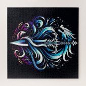 Fantasy-Krieger Mystischer Drache Schwert Flamme Puzzle (Horizontal)