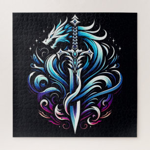 Fantasy-Krieger Mystischer Drache Schwert Flamme Puzzle