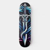 Fantasy-Krieger Mystischer Drache Schwert Flamme Skateboard (Vorderseite)
