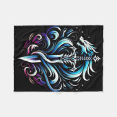 Fantasy-Krieger-Mystischer-Drachenschwert-Flamme Fleecedecke (Vorderseite (Horizontal))