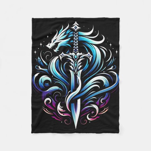 Fantasy-Krieger-Mystischer-Drachenschwert-Flamme Fleecedecke (Vorderseite)