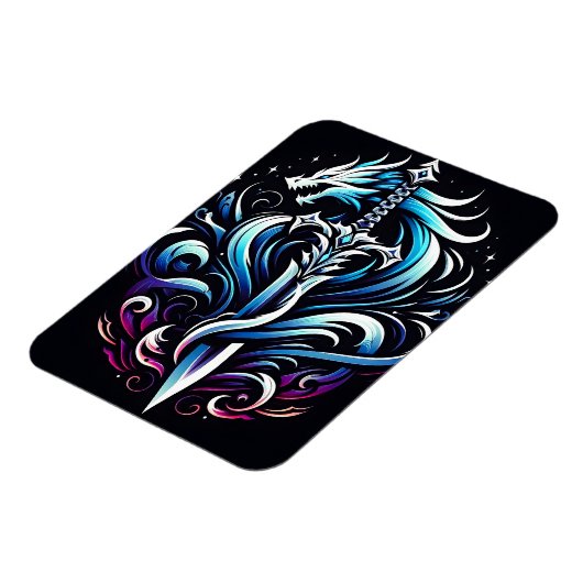 Fantasy-Krieger-Mystischer-Drachenschwert-Flamme Magnet (Linke Seite)