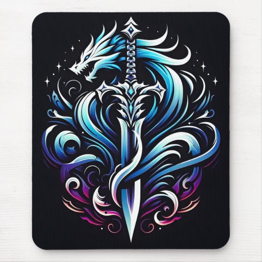 Fantasy-Krieger-Mystischer-Drachenschwert-Flamme Mousepad (Vorne)