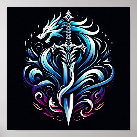 Fantasy-Krieger-Mystischer-Drachenschwert-Flamme Poster (Vorne)