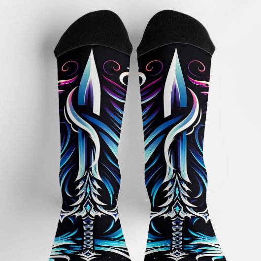 Fantasy-Krieger-Mystischer-Drachenschwert-Flamme Socken (Oben)