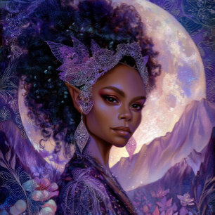 Fantasy-Kunst afroamerikanische Mond-Elfen-Göttin Poster