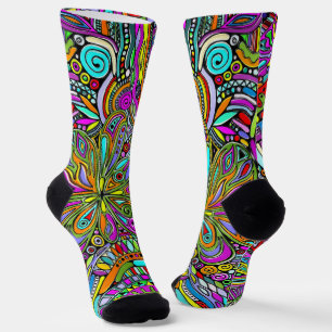 Fantasy-Kunst skizzieren - Abstrakte Blumen 1 Socken