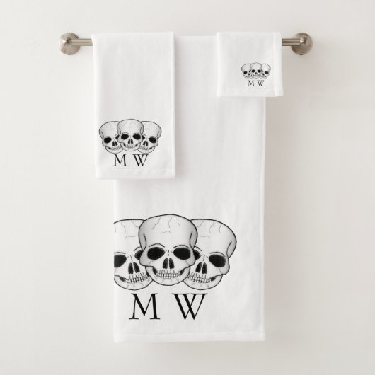 Fantasy-Kunst-Totenkopf-Design monogrammiert Badhandtuch Set (Insitu)