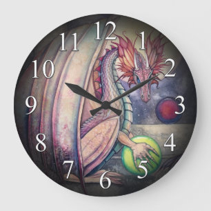 Fantasy-Kunst-Wanduhr 'Dragon's Perch' Große Wanduhr