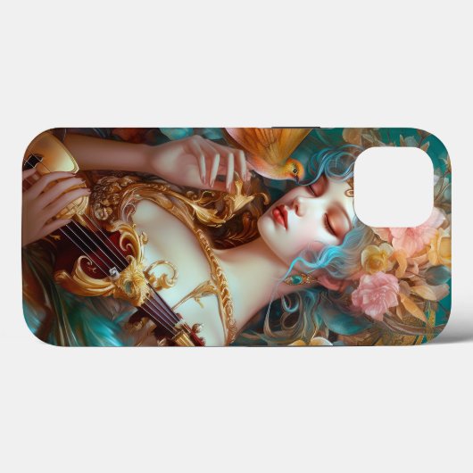 Fantasy Lady mit Lute & Butterfly Bird Case-Mate iPhone Hülle (Rückseite (Horizontal))