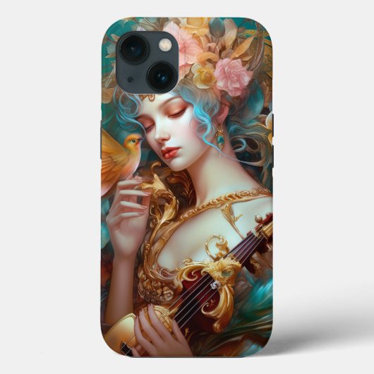 Fantasy Lady mit Lute & Butterfly Bird Case-Mate iPhone Hülle (Rückseite)