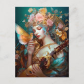 Fantasy Lady mit Lute & Butterfly Bird Postkarte (Vorderseite)