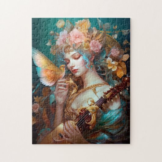 Fantasy Lady mit Lute & Butterfly Bird Puzzle (Vertikal)