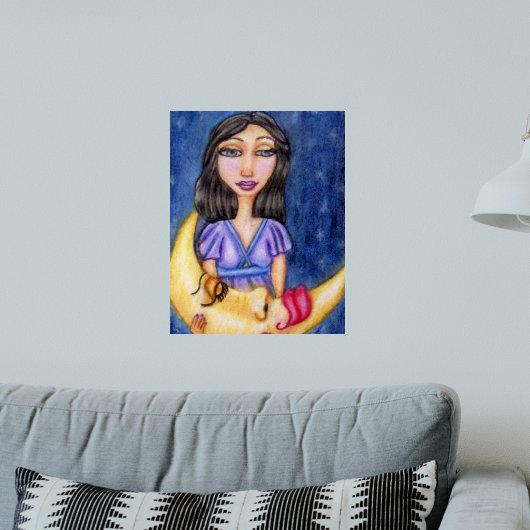 Fantasy-Lady mit schlafendem Halbmond Poster
