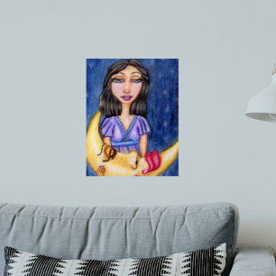 Fantasy-Lady mit schlafendem Halbmond Poster