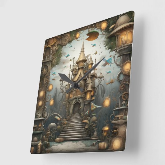 Fantasy Land Wall Clock Quadratische Wanduhr (Winkel)