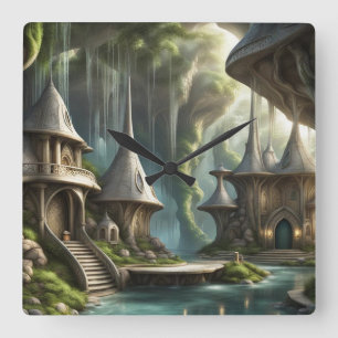 Fantasy Lands Quadratische Wanduhr