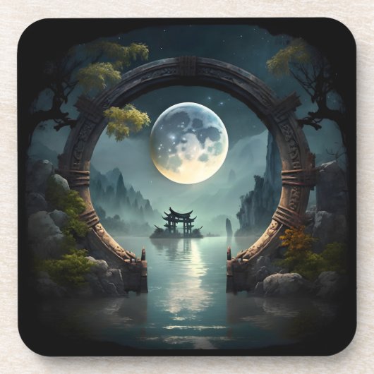Fantasy Landscape Moon, Round Arch Plastic Unterse Getränkeuntersetzer (Vorderseite)