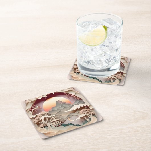 Fantasy Landscape Paper Cut Square Paper Untersetz Rechteckiger Pappuntersetzer (Vor Ort)