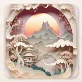 Fantasy Landscape Paper Cut Square Paper Untersetz Rechteckiger Pappuntersetzer (Vorderseite)